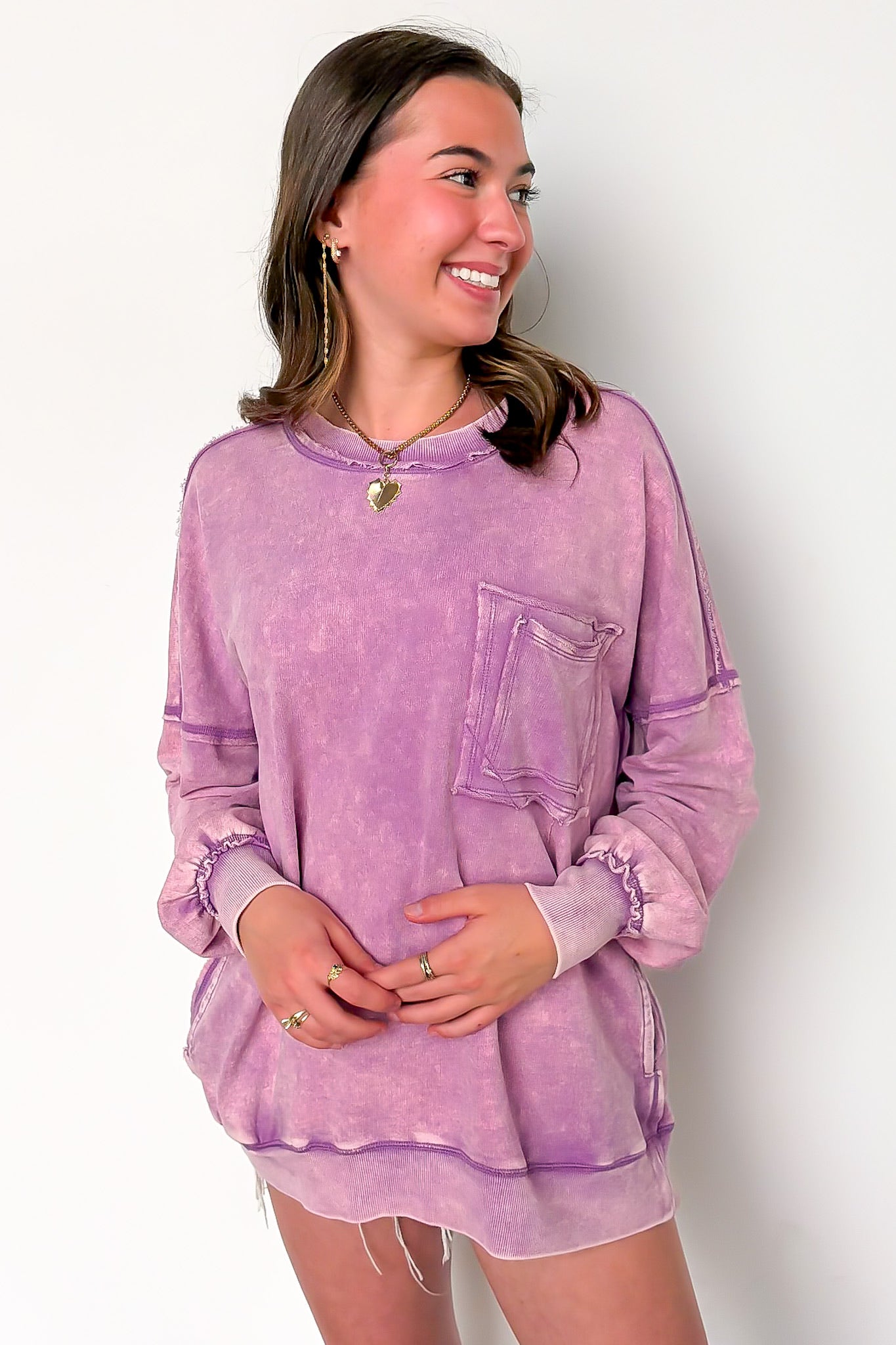 Daily Cozy Acid Wash Raw Edge Pullover - BACK IN STOCK