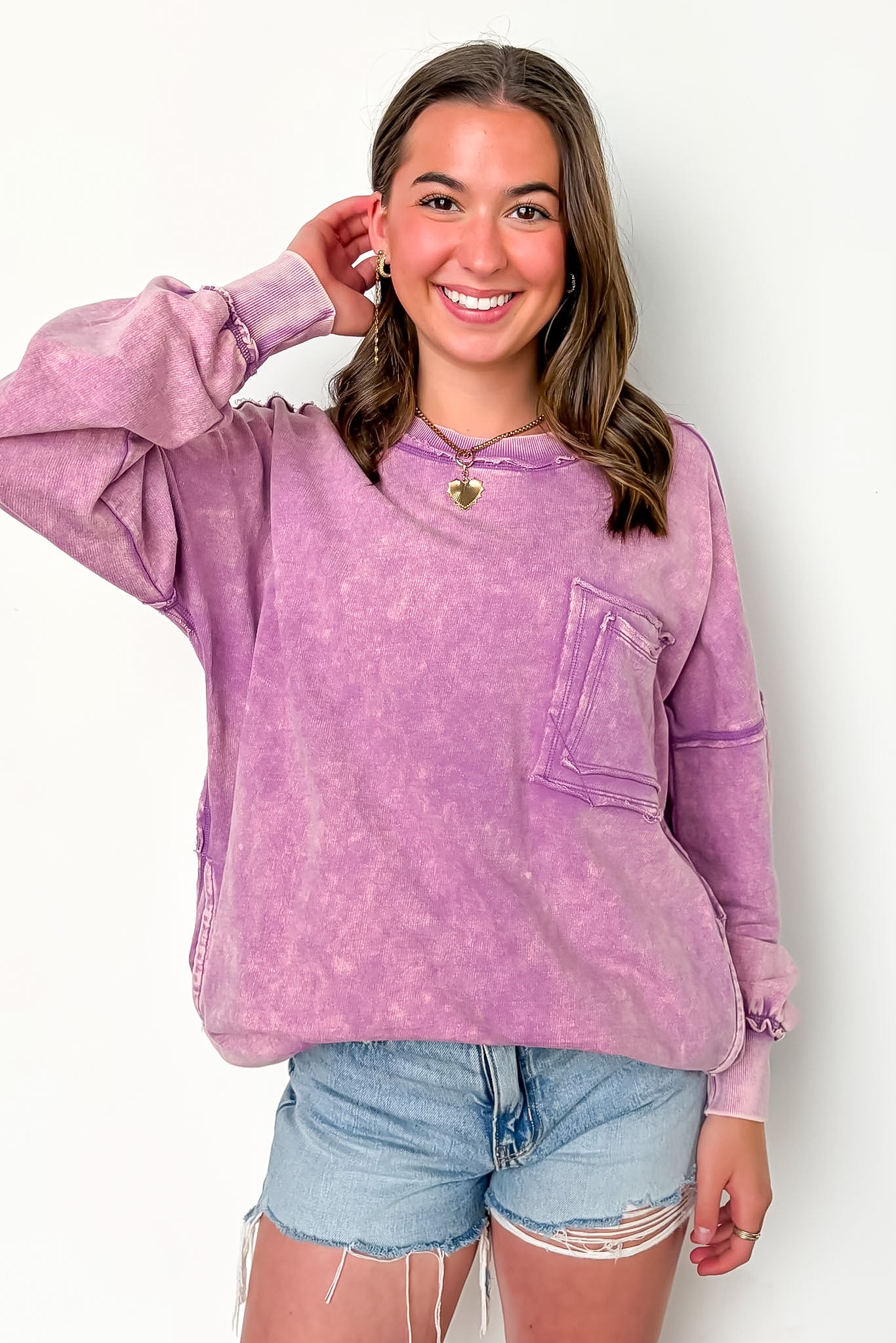 Daily Cozy Acid Wash Raw Edge Pullover - BACK IN STOCK - Madison and Mallory