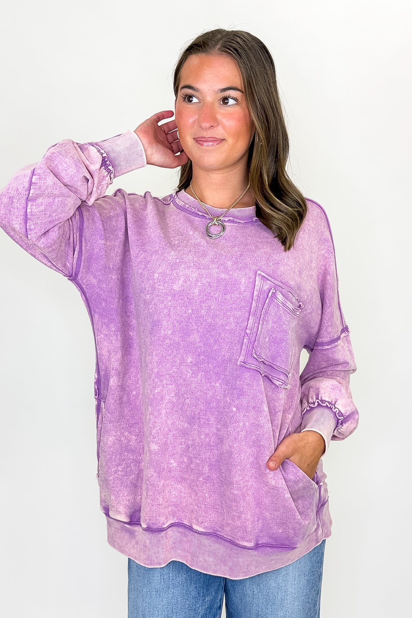 Daily Cozy Acid Wash Raw Edge Pullover - BACK IN STOCK