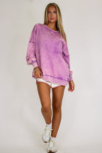 Daily Cozy Acid Wash Raw Edge Pullover