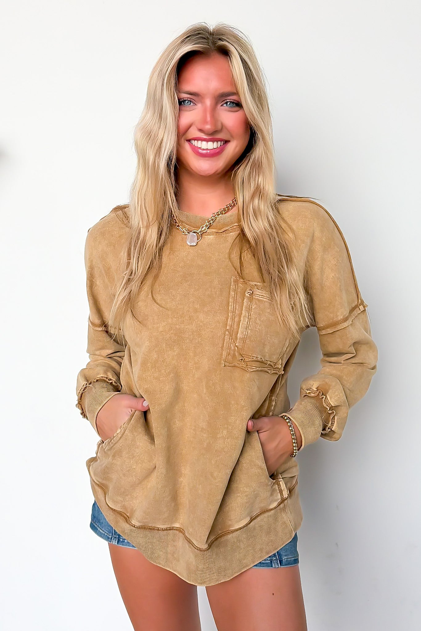 Daily Cozy Acid Wash Raw Edge Pullover - BACK IN STOCK - Madison and Mallory