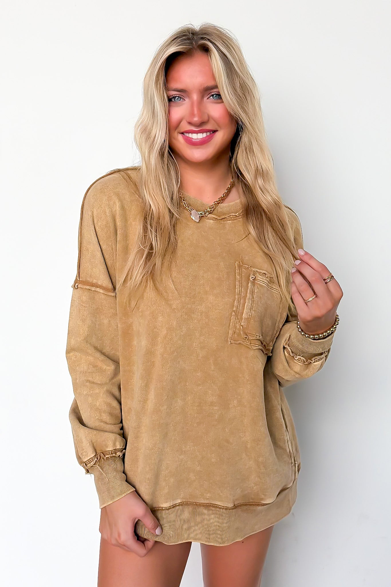 Daily Cozy Acid Wash Raw Edge Pullover – Madison + Mallory