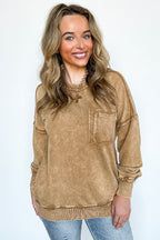 Daily Cozy Acid Wash Raw Edge Pullover - BACK IN STOCK - Madison and Mallory