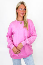 Daily Cozy Acid Wash Raw Edge Pullover - Madison and Mallory