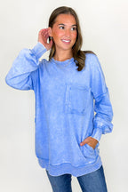 Daily Cozy Acid Wash Raw Edge Pullover - Madison and Mallory