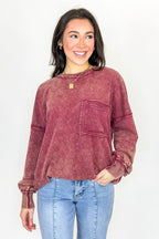 Daily Cozy Acid Wash Raw Edge Pullover - Madison and Mallory