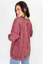 Daily Cozy Acid Wash Raw Edge Pullover - Madison and Mallory