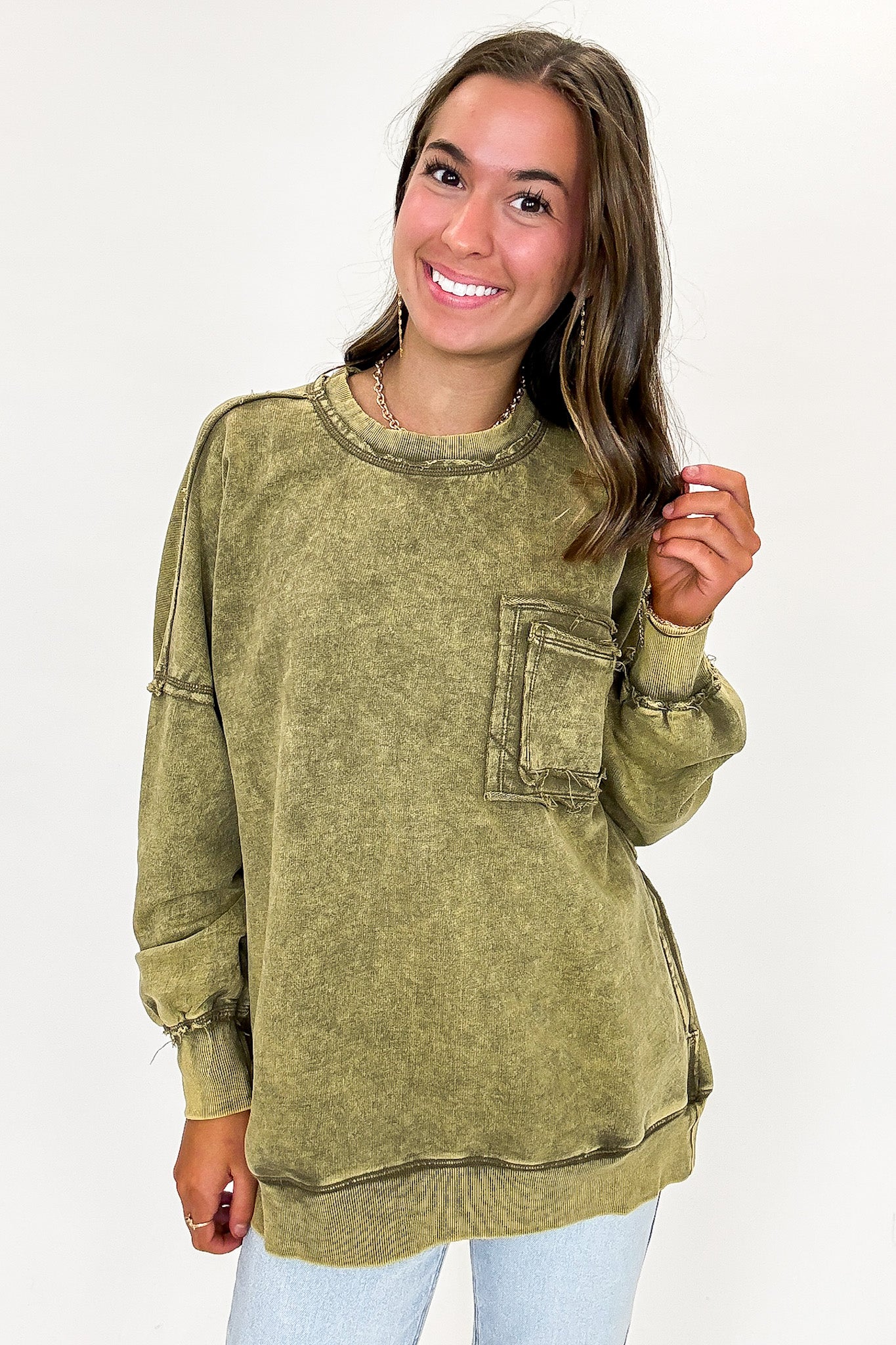 Daily Cozy Acid Wash Raw Edge Pullover - BACK IN STOCK