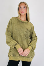 Daily Cozy Acid Wash Raw Edge Pullover