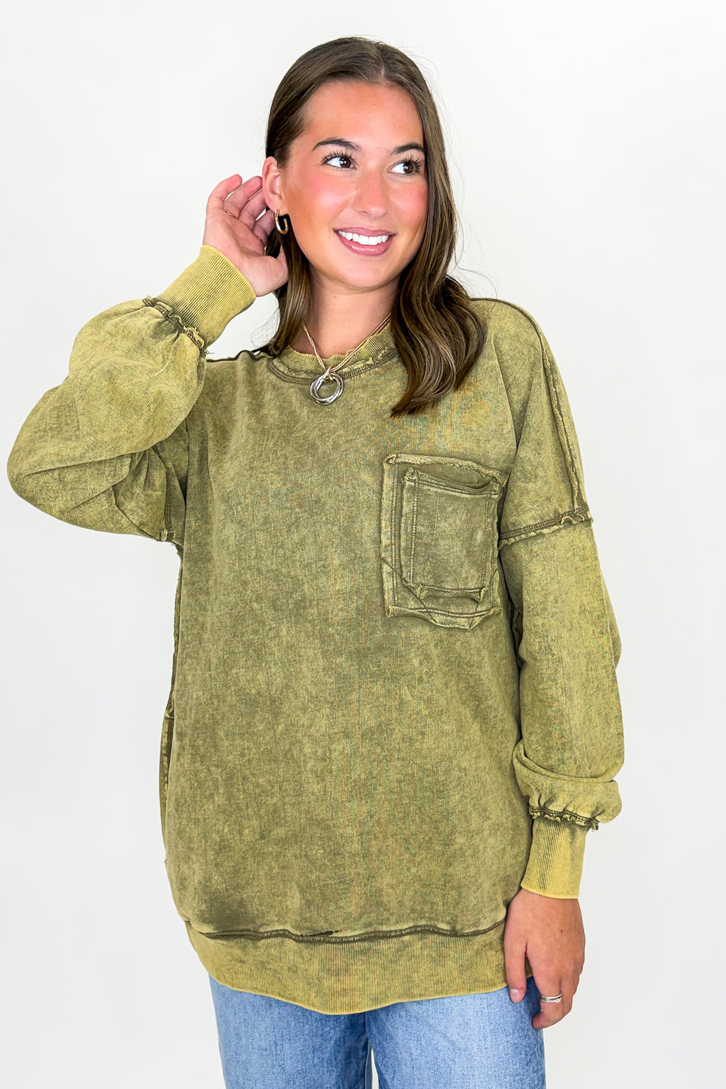 Daily Cozy Acid Wash Raw Edge Pullover - BACK IN STOCK