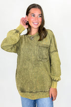 Daily Cozy Acid Wash Raw Edge Pullover - Madison and Mallory