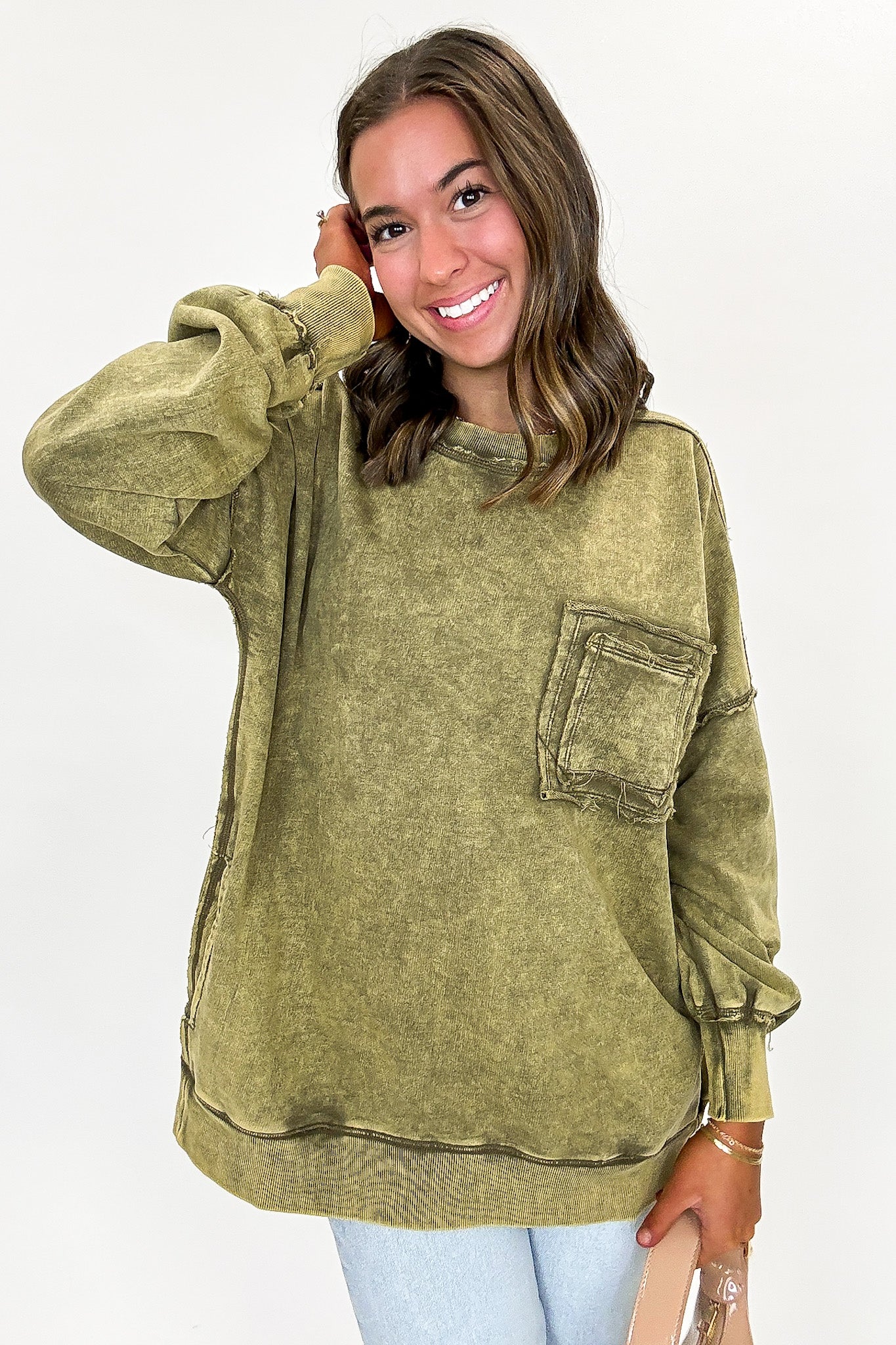 Daily Cozy Acid Wash Raw Edge Pullover - BACK IN STOCK