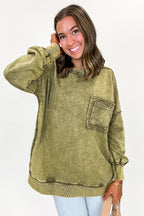 Daily Cozy Acid Wash Raw Edge Pullover - BACK IN STOCK