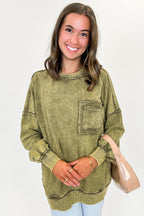 Daily Cozy Acid Wash Raw Edge Pullover - BACK IN STOCK - Madison and Mallory