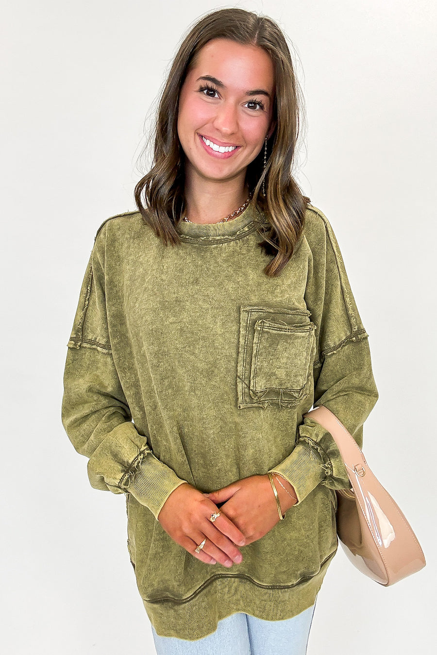 Daily Cozy Acid Wash Raw Edge Pullover - BACK IN STOCK