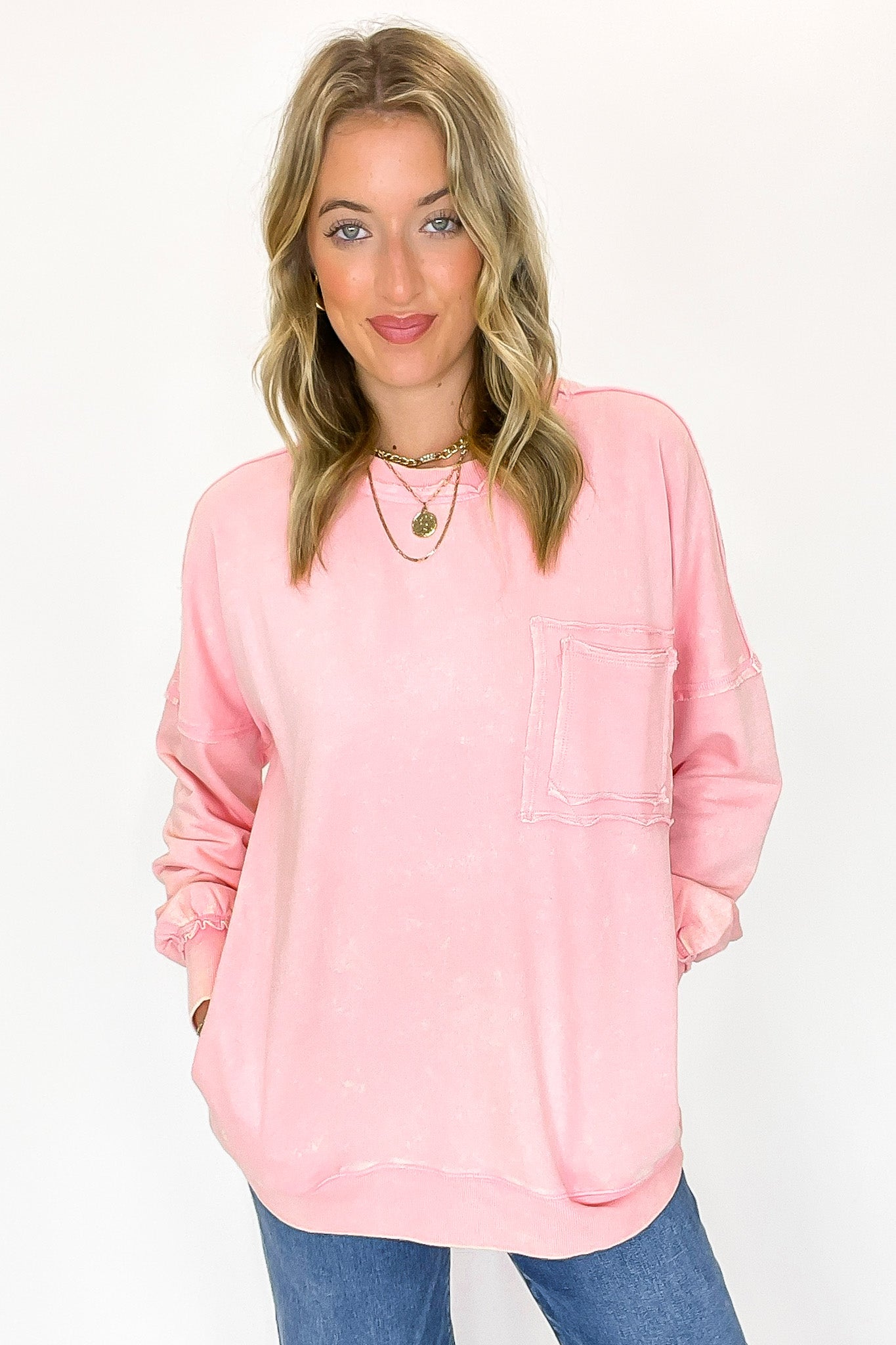 Daily Cozy Acid Wash Raw Edge Pullover - BACK IN STOCK - Madison and Mallory