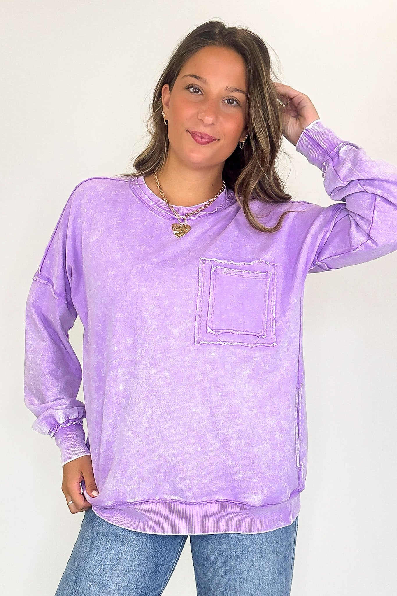 Daily Cozy Acid Wash Raw Edge Pullover - BACK IN STOCK