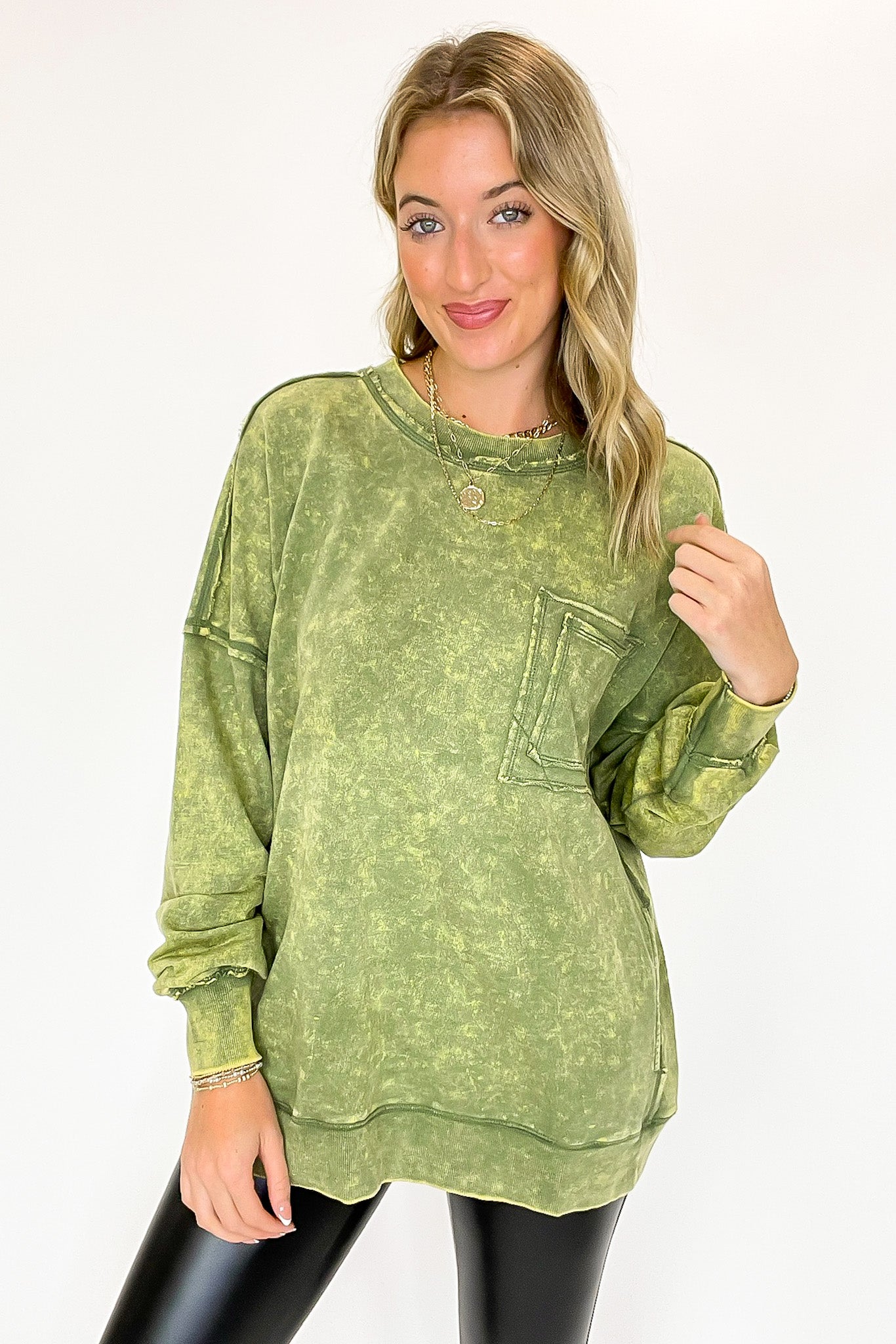 Daily Cozy Acid Wash Raw Edge Pullover - BACK IN STOCK