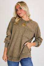Daily Cozy Acid Wash Raw Edge Pullover