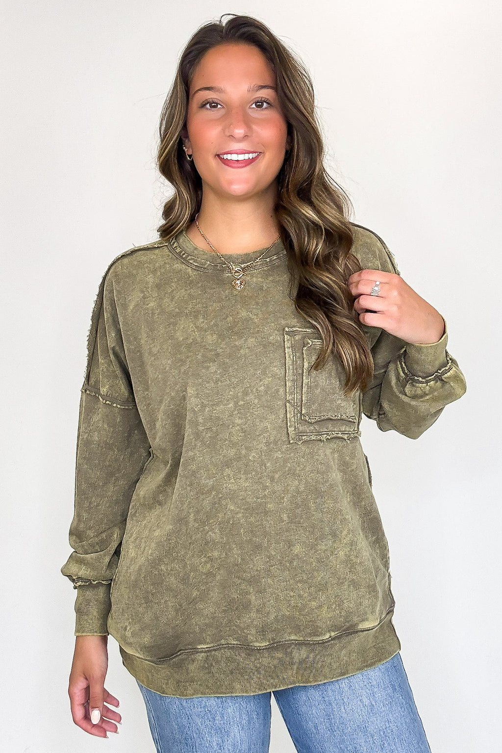 Daily Cozy Acid Wash Raw Edge Pullover - BACK IN STOCK - Madison and Mallory