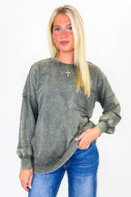 Daily Cozy Acid Wash Raw Edge Pullover - Madison and Mallory