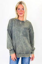 Mocha Gray / S Daily Cozy Acid Wash Raw Edge Pullover - Madison and Mallory