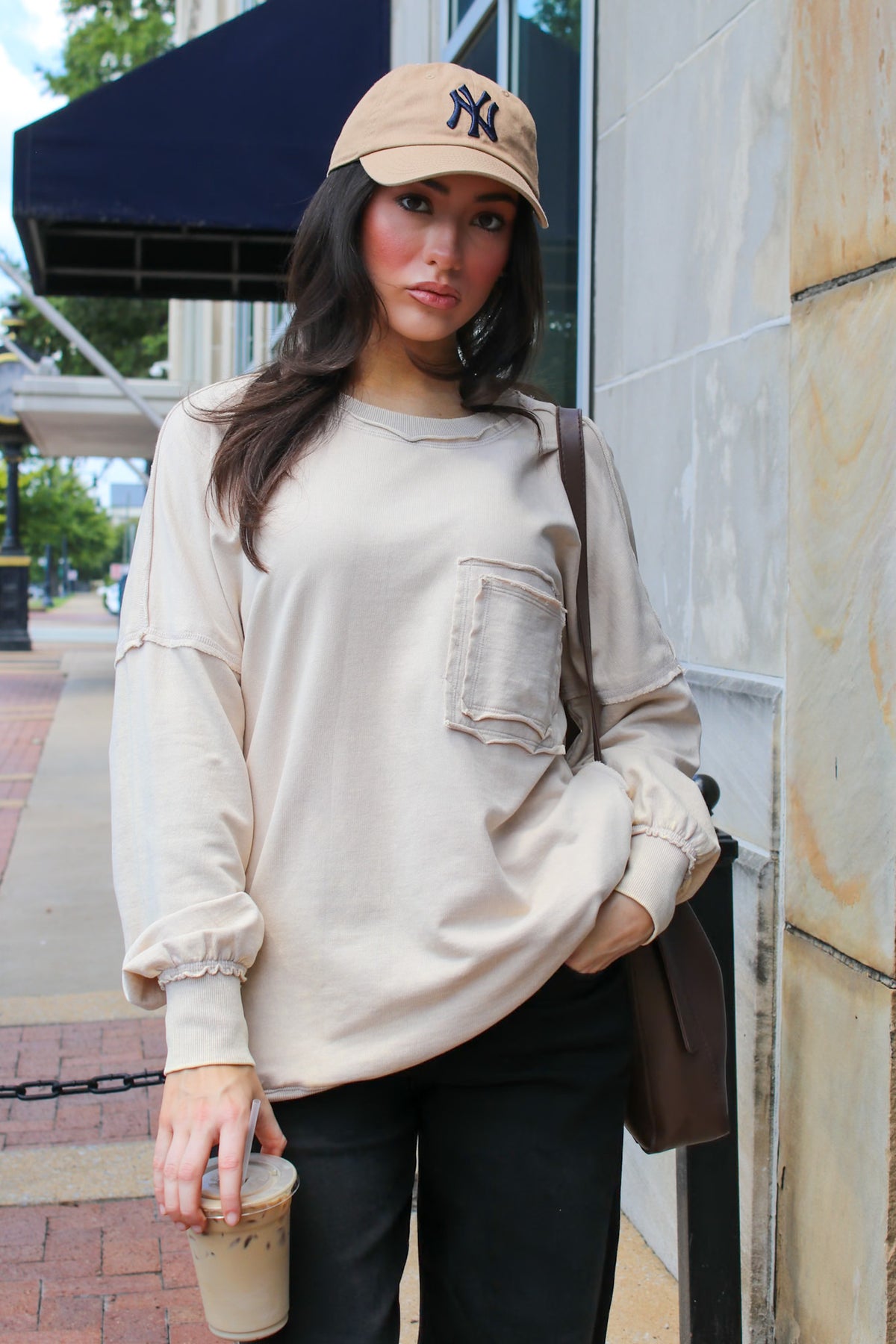 Daily Cozy Acid Wash Raw Edge Pullover