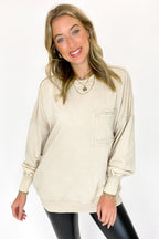 Sand Beige / S Daily Cozy Acid Wash Raw Edge Pullover - BACK IN STOCK - Madison and Mallory