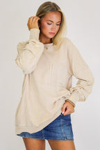 Daily Cozy Acid Wash Raw Edge Pullover