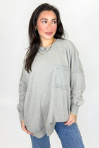 Sleet / S Daily Cozy Acid Wash Raw Edge Pullover - Madison and Mallory