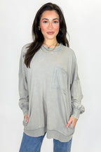Daily Cozy Acid Wash Raw Edge Pullover - Madison and Mallory