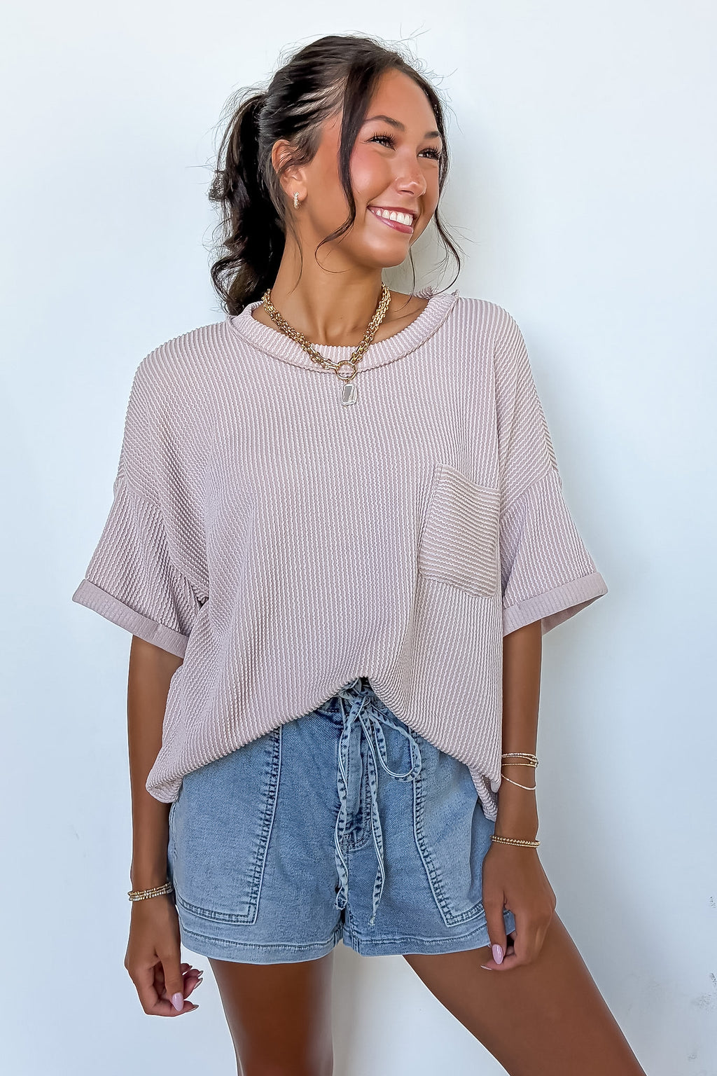 Ash Mocha / SM Daily Drift Rib Knit Pocket Top - Madison and Mallory