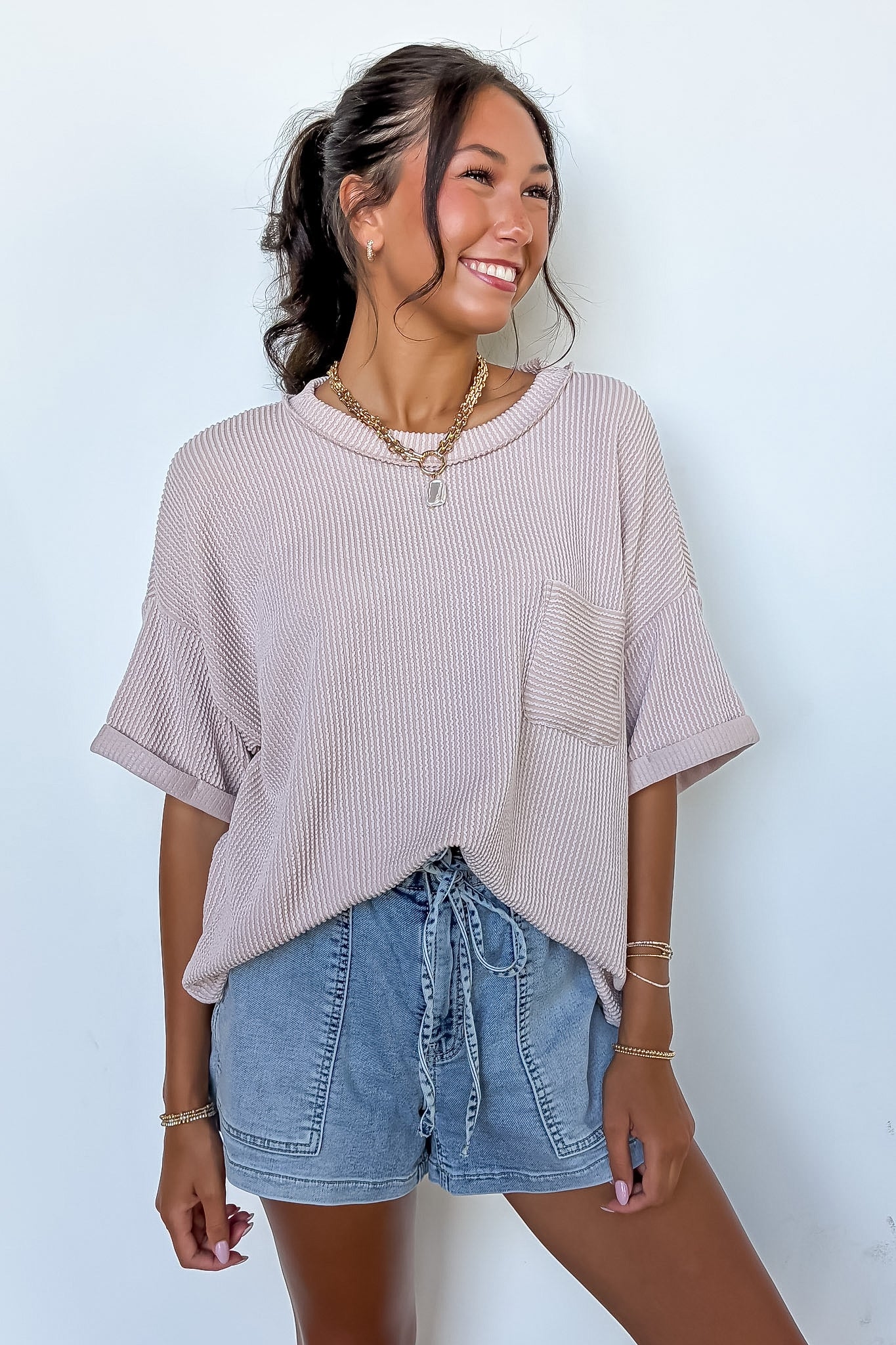 Ash Mocha / SM Daily Drift Rib Knit Pocket Top - Madison and Mallory