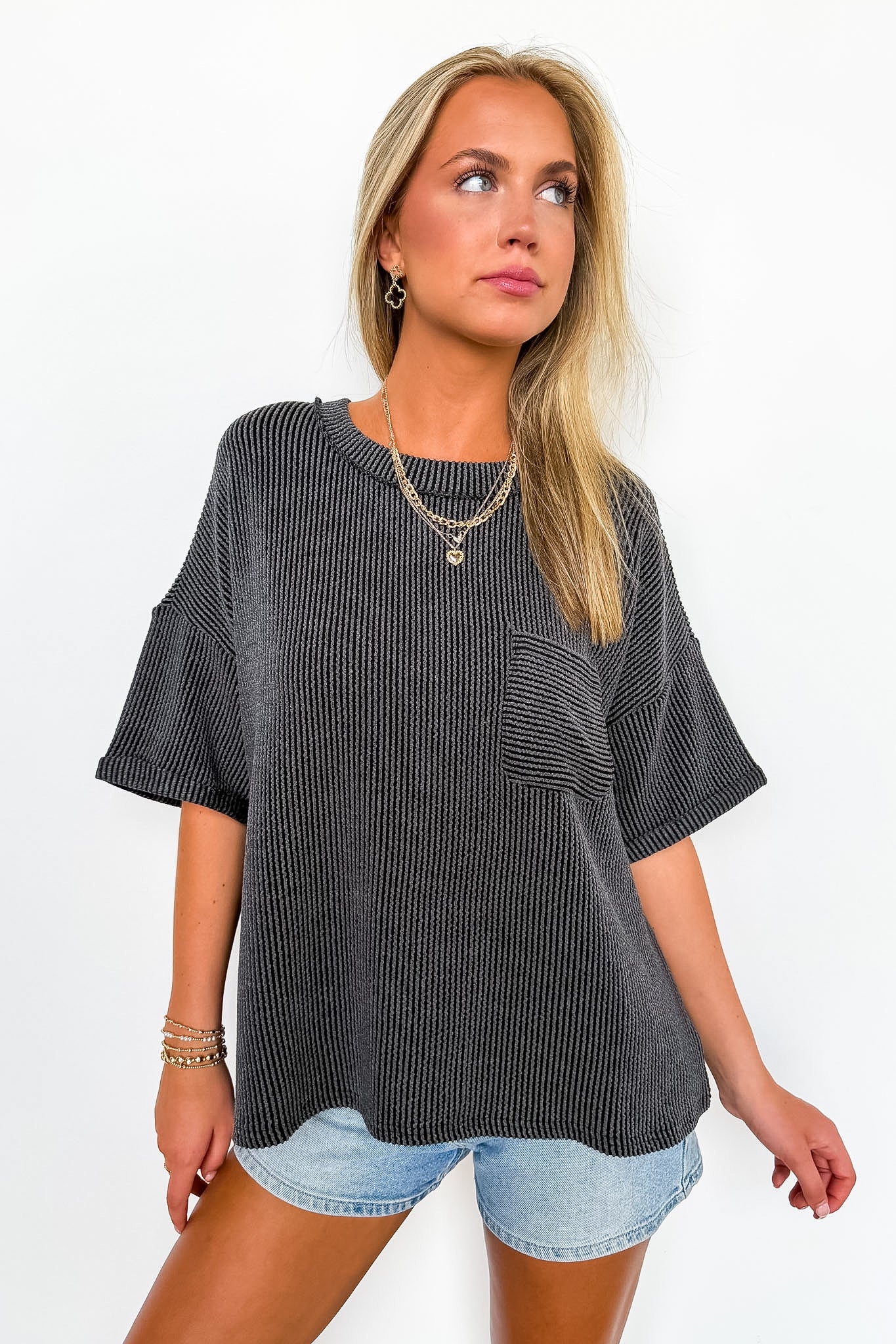 Charcoal / SM Daily Drift Rib Knit Pocket Top - BACK IN STOCK - Madison and Mallory