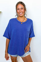 Classic Blue / SM Daily Drift Rib Knit Pocket Top - Madison and Mallory