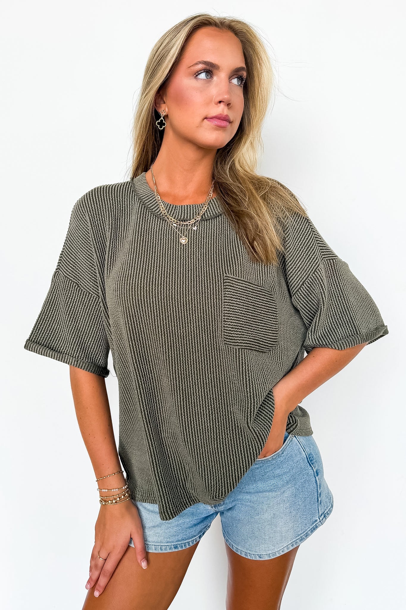 Dark Olive / SM Daily Drift Rib Knit Pocket Top - BACK IN STOCK - Madison and Mallory