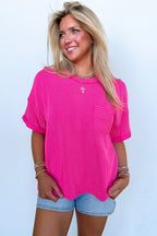 Hot Pink / SM Daily Drift Rib Knit Pocket Top - Madison and Mallory