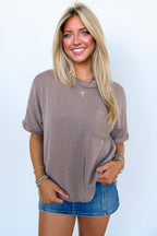 Mocha / SM Daily Drift Rib Knit Pocket Top - Madison and Mallory