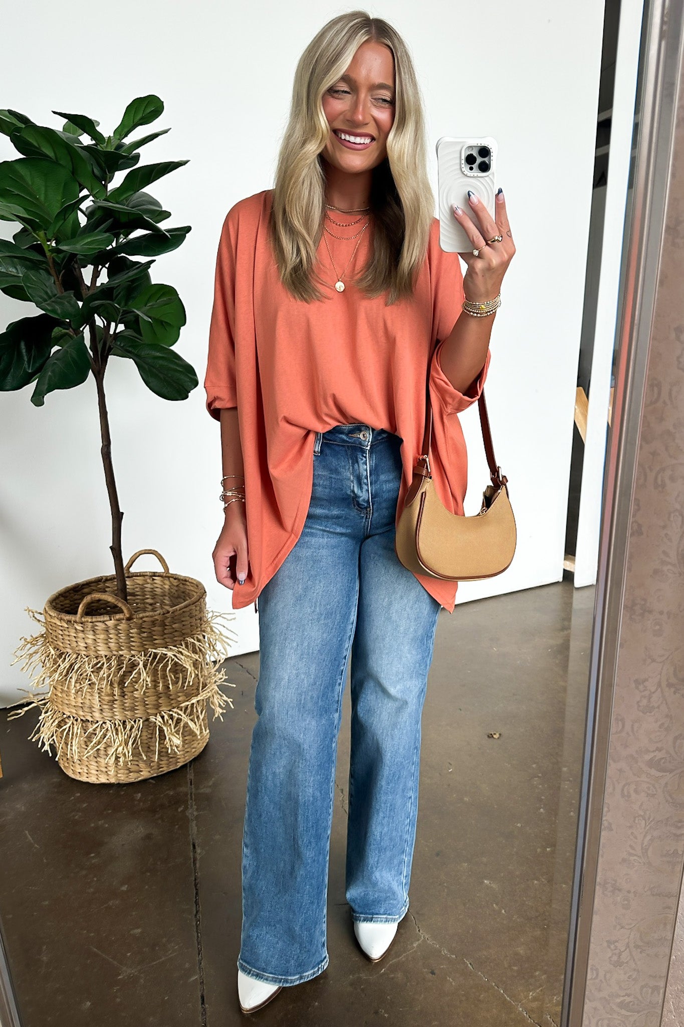 Persimmon / S Daphney Drop Shoulder Batwing Sleeve Top - Madison and Mallory