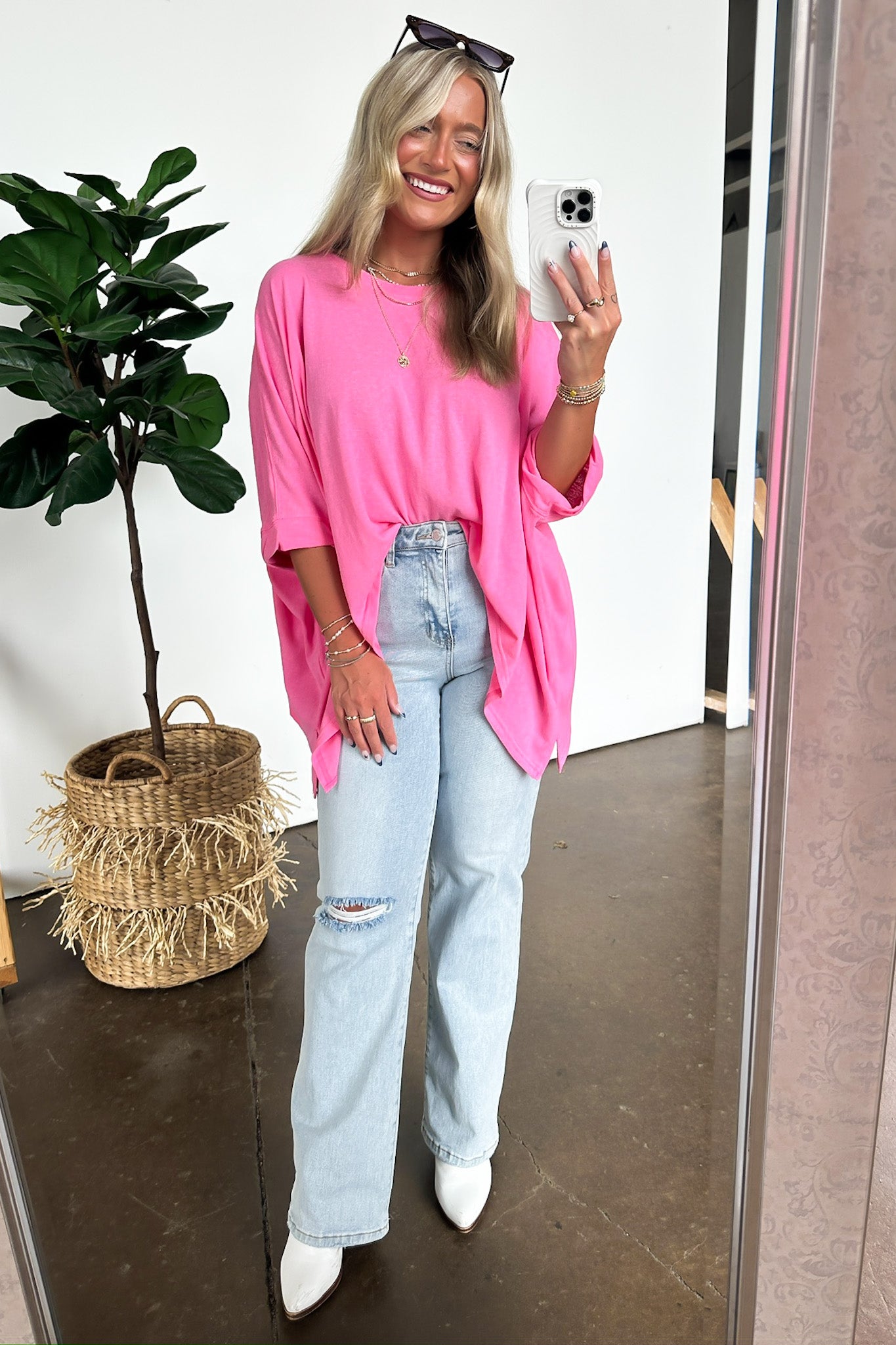 Azalea Pink / S Daphney Drop Shoulder Batwing Sleeve Top - BACK IN STOCK - Madison and Mallory