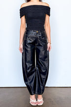 Dark Mode Faux Leather Barrel Pants - Madison and Mallory