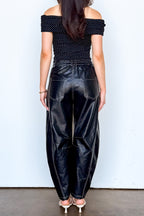 Dark Mode Faux Leather Barrel Pants - Madison and Mallory