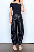 Dark Mode Faux Leather Barrel Pants - Madison and Mallory