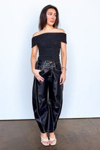 Dark Mode Faux Leather Barrel Pants - Madison and Mallory
