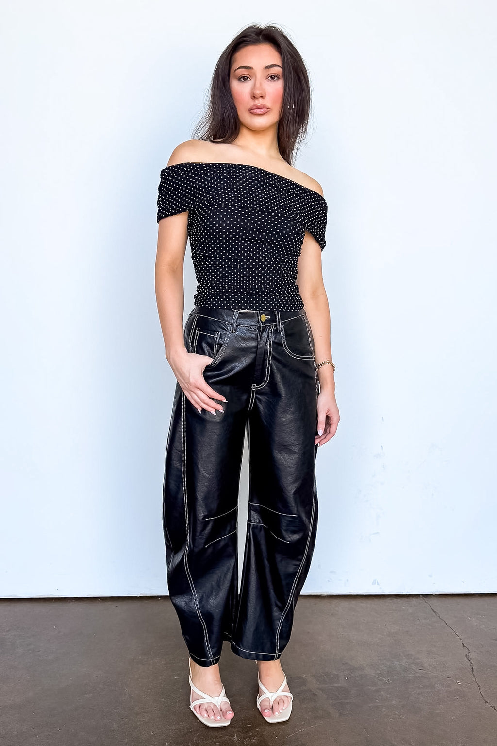 Dark Mode Faux Leather Wide-Leg Pants