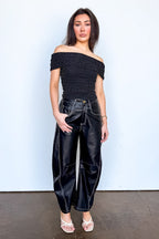 Dark Mode Faux Leather Barrel Pants - Madison and Mallory