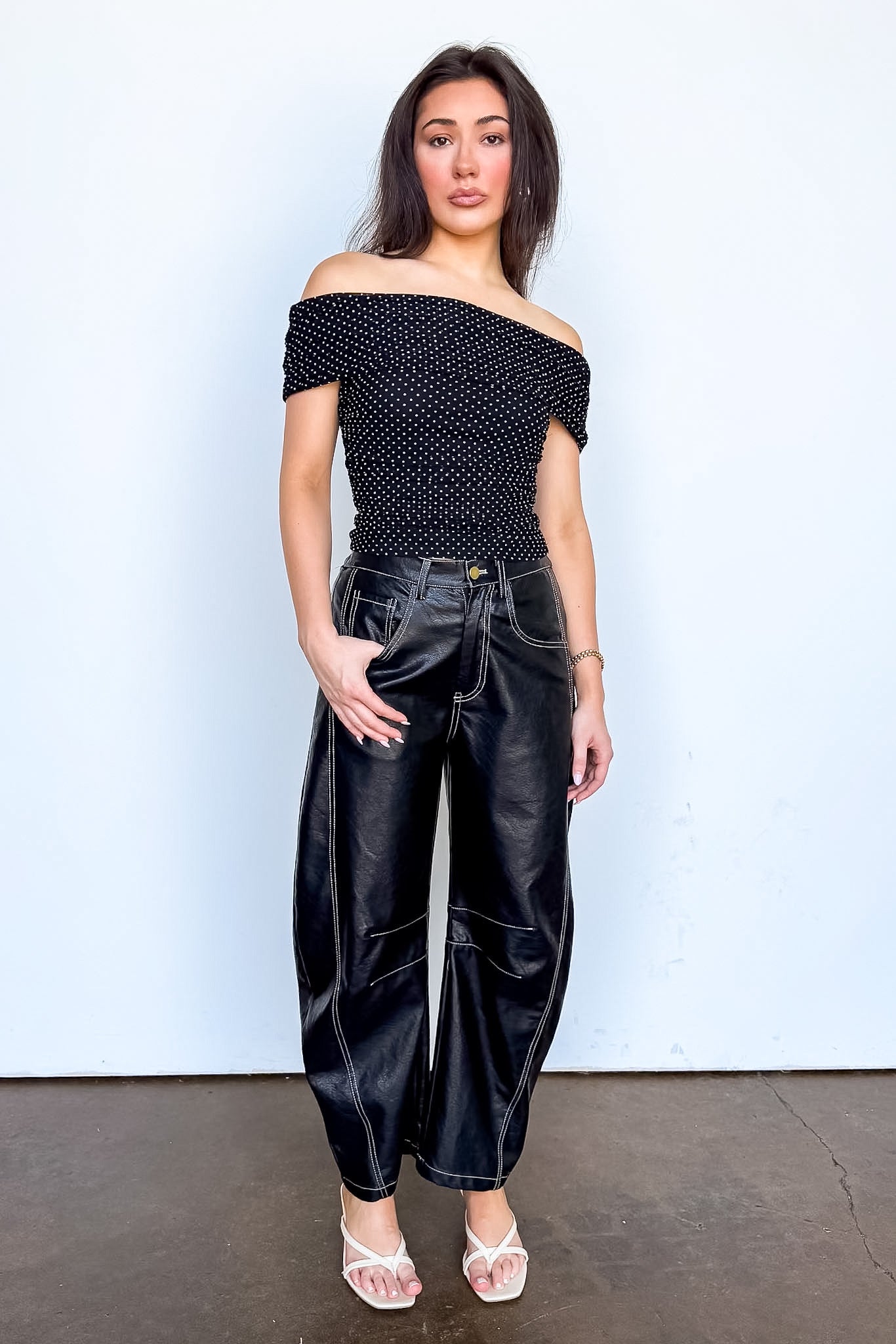 Dark Mode Faux Leather Wide-Leg Pants