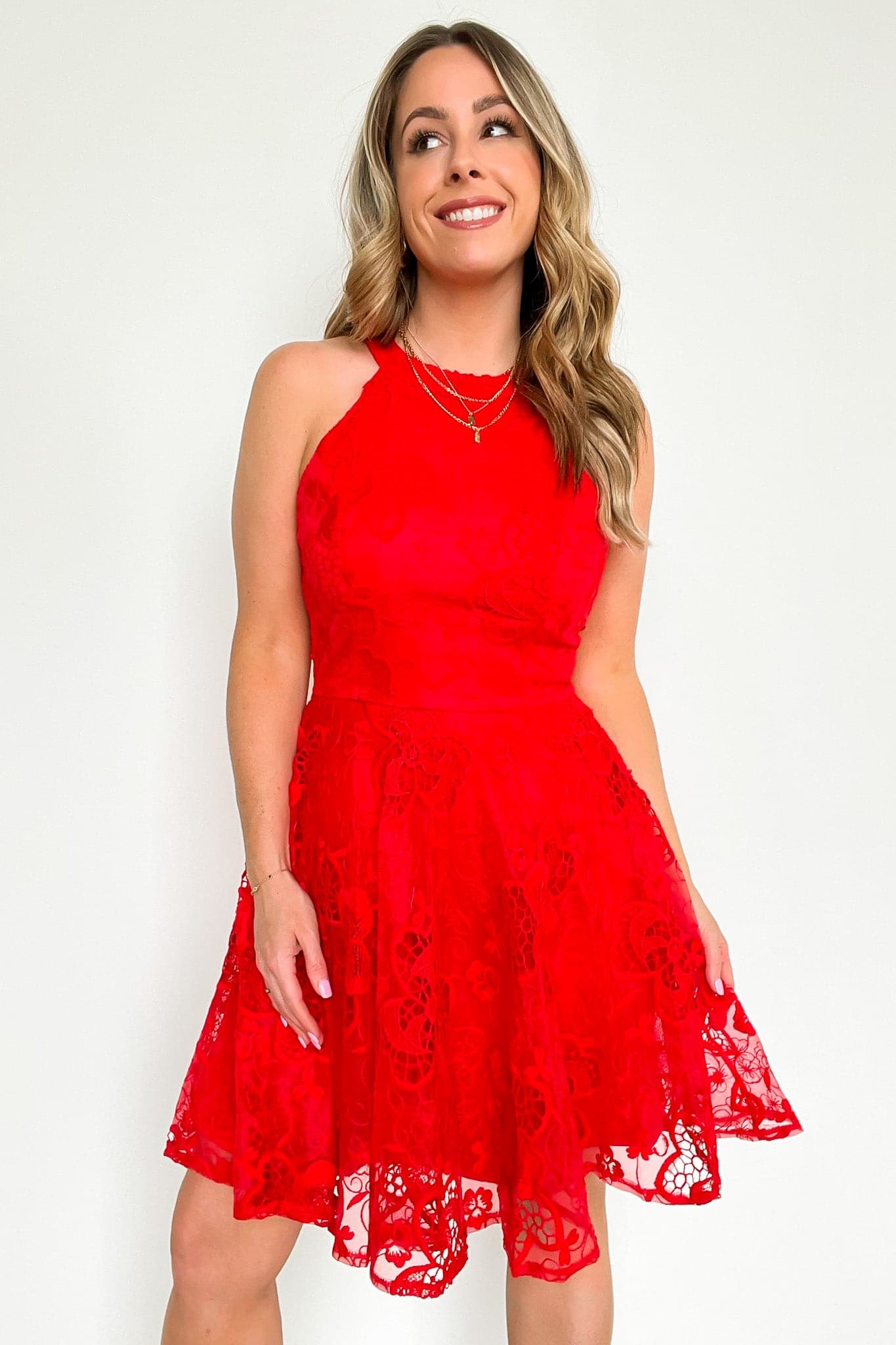 S / Red Darling Dancer Fit and Flare Lace Dress - FINAL SALE - Madison and Mallory