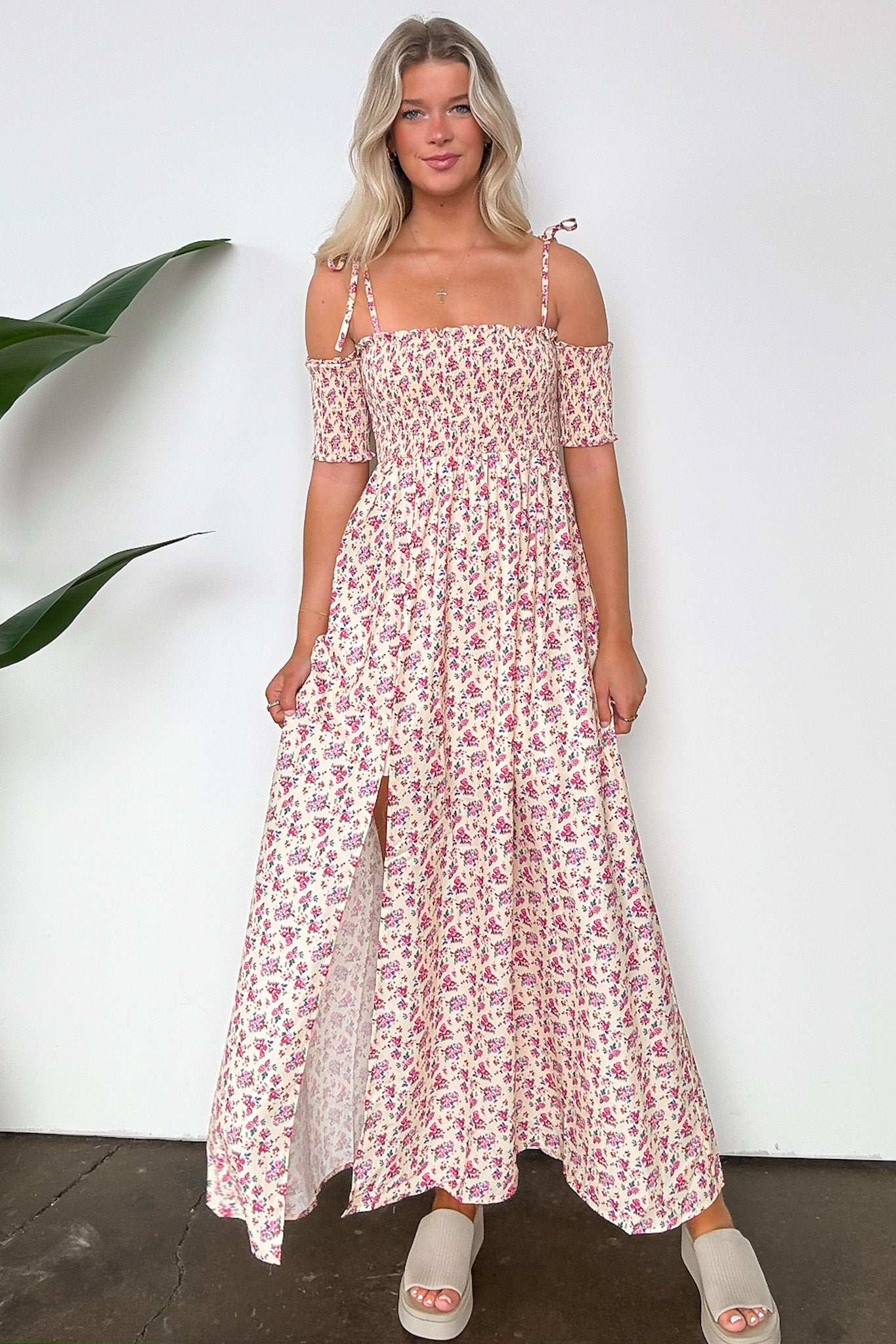  Darling Energy Off Shoulder Smocked Floral Maxi Dress - Madison and Mallory