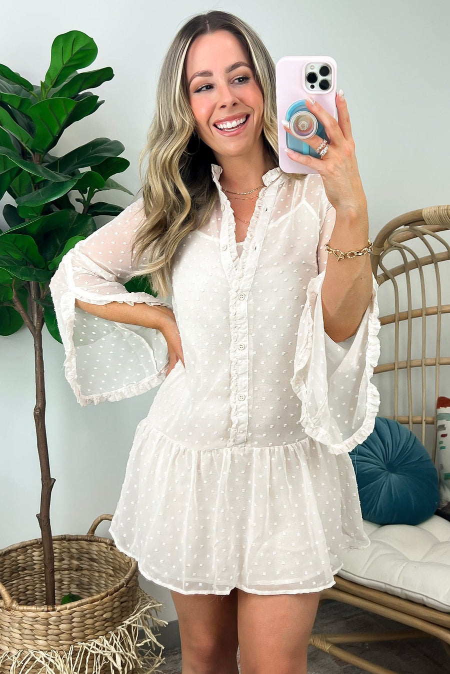 S / Ivory Darling Expression Swiss Dot Button Down Dress - FINAL SALE - Madison and Mallory